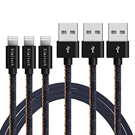 Cowboy lightning cable,Kimitech(TM) High speed sync&charge cable,3 pack(3.3ft),lightweight and 56Kohm protected (black)