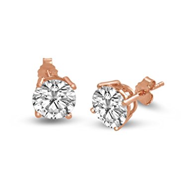 925 Sterling Silver Basket Set 8mm Round White CZ Stud Earrings - choose from silver gold or rose plated