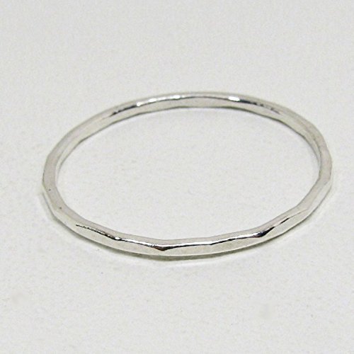 Pure Silver Thin Hammered Stacking Ring, 1 mm wide