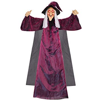 AYOGU1 71" Hanging Talking Witch, Animated Witch Indoor Outdoor Halloween Decoration, Large Life-Size Halloween Decor Prop