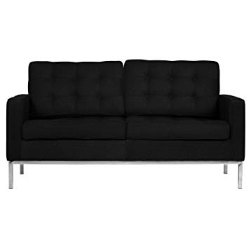 LeisureMod Modern Florence Style Loveseat Sofa (Black Wool)
