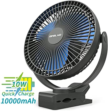 OPOLAR 10000mAh 8-inch Rechargeable Fan, Portable Battery Operated Clip on Fan, Quiet & Strong Airflow USB Fan, 4 Speeds Personal Desk Fan, 24 Hours Work Time Ideal for Outdoor Camping Golf Cart Home