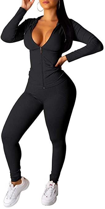 Two Piece Tracksuit for Women - Casual Long Sleeve Full Zip Hoodie Sweatshirt   Skinny Pants Yoga Workout Jogging Sets