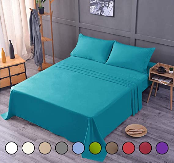 Bamboo Ultra Soft Luxury Sheet Set – Deep Pocket, Machine Washable, Wrinkle and Shrink Resistant, Hypoallergenic, Cooling, Fade Resistant Bedding Sheet – 4 Piece Set (King, Teal)