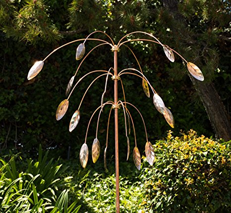Stanwood Wind Sculpture: Kinetic Copper Triple Spinner - Falling Foliage