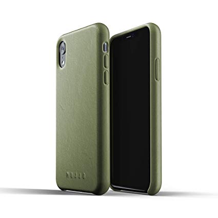 Mujjo Full Leather Case Compatible with iPhone XR | Real Leather with Natural Aging Effect, Covered Buttons, 1MM Protective Screen Bezel, Japanese Suede Lining (Olive)