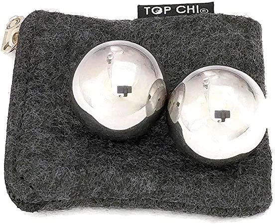 Top Chi 1 Inch Stainless Steel Pocket Sized Baoding Balls with Carry Pouch. Solid Non-Chiming Balls for Hand Therapy, Anxiety, and Stress Relief