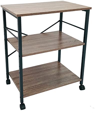 Industrial Kitchen Cart 3-Tier Microwave - Utility Rolling Baker‘s Rack with Metal Frame Storage Organizer Caster Lockable Universal Wheels for Home