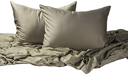 Emolli Bamboo Duvet Cover Set, Super Luxious Silky Soft Rayon from Bamboo with Hypoallergenic and Wrinkle Resistant, Taupe, Queen
