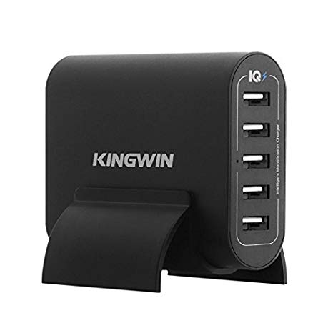 Kingwin 40W 5-Port USB Wall Fast Charger Desk Charger w/IQ Technology for iPhone 7/6s/plus, iPad Pro/Air 2/Mini/iPod, Galaxy S8/S7/S6/Edge, Note5/4, LG, Nexus, HTC, etc
