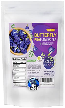 Organic Butterfly Pea Flowers Premium Whole Flowers in 40 Tea Bags Blue Tea for Drinks Food Coloring