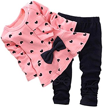 Baby Girls' Bowknot 2pcs Set Children Clothes Suit Top and Pants(FBA)