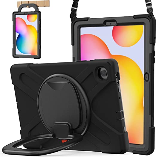 BATYUE Samsung Galaxy Tab S6 Lite Case 10.4 Inch 2022/ 2020 (SM-P610/SM-P613/SM-P615/SM-P619), Protective Rugged Case with Pencil Holder, 360° Swivel Stand, Shockproof Drop; for Kids (Black)