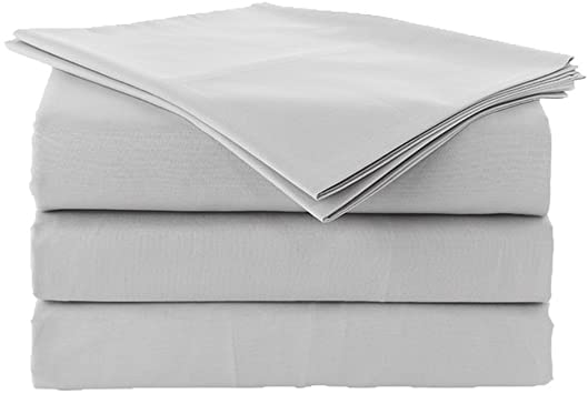 4-Piece Sheet Set for Olympic Queen Size 66"X80" Light Grey Solid 100% Egyptian Cotton 600 Thread Count (10" Drop) Bed Sheets