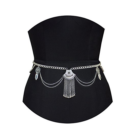 Geerier Dangle Coin Belly Waist Chain Belt Gypsy Bohemian Dancing Tassel Body Jewelry