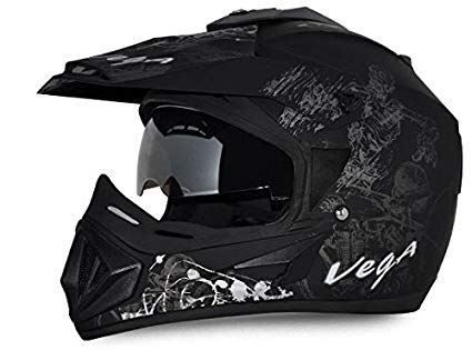 Vega Off Road OR-D/V-SKT-DKS_M Sketch Full Face Graphic Helmet (Dull Black and Silver, M)