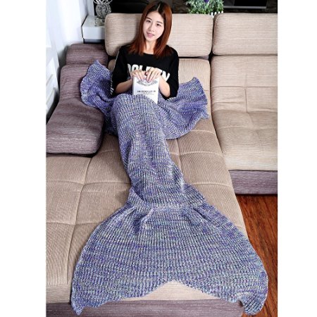 BG Cute Purple Large Size Soft Warm Knitted Mermaid Tail Blanket Sleeping Bag