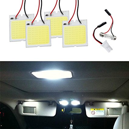 Mihaz Auto 4 pcs Car COB LED Panel Dome Lamp Car led interior lights Reading Plate Light Roof Ceiling Wired Lamp With BA9S Adapter, T10 Adapter, Festoon Adapter(31mm-41mm) DC-12V 18-48 SMD (48SMD)