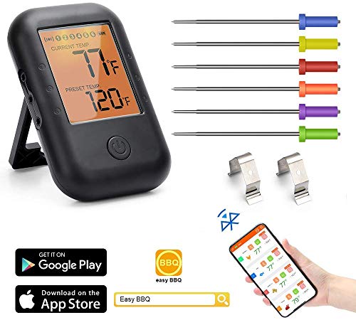 Digital Meat Thermometer for Grilling, POWERGIANT Wireless BBQ Cooking Thermometer with 6 Probes, Alarm Monitor & Instant Read, for Indoor Outdoor Smoker Kitchen Oven, Support iOS & Android