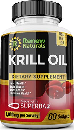 100% Pure Antarctic Krill Oil Capsules 1000mg serving w/Astaxanthin - Supports Healthy Heart Brain Joints - Omega 3 Highest Quality Supplement - 60 Softgels. 100% Money Back Guarantee!
