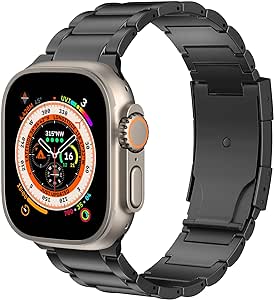 MoKo Titanium Band Compatible with Apple Watch Band 49mm 45mm 44mm 42mm iWatch Ultra2 Ultra SE 2 SE Series 9 8 7 6 5 4 3 2 1, Titanium Replacement Watch Band with Folding Clasp