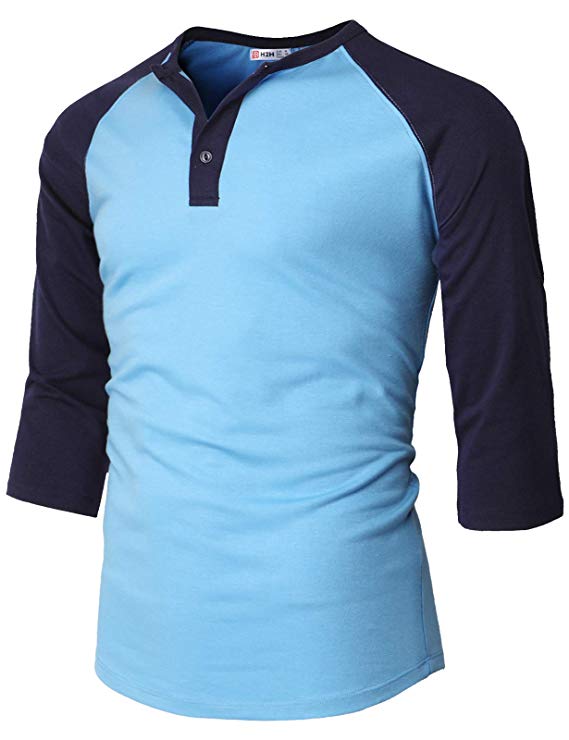 H2H Mens Casual Premium Slim Fit T-Shirts Henley 3/4 Sleeve Summer Clothes