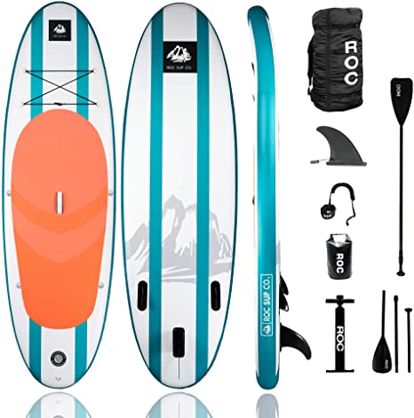 Roc Inflatable Stand Up Paddle Board with Premium sup Accessories & Backpack, Non-Slip Deck, Waterproof Bag, Leash, Paddle and Hand Pump.