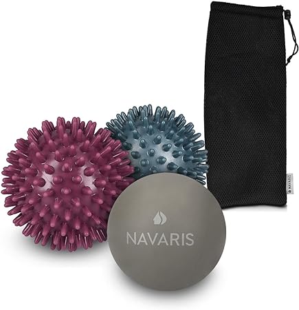 Navaris Lacrosse and Spiky Massage Balls Set - Massager Balls for Massaging Muscles, Thighs, Back, Feet, Hands and Legs