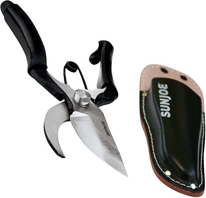 Sun Joe by Nisaku NJPSC1 Carbon Steel Pruner/ Secateurs with Genuine Leather Holster & Non-Slip Grip