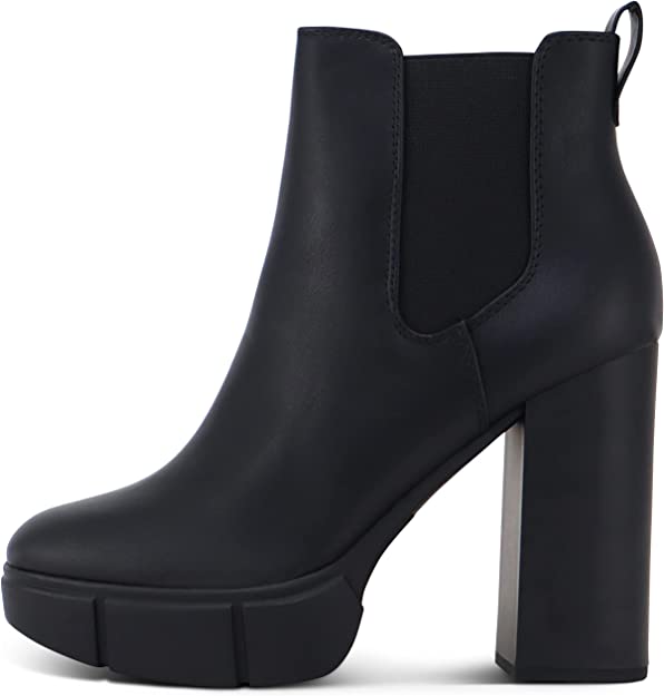 MARCOREPUBLIC Fargo Women's Round Toe High Chunky Block Heels Ankle Booties Chelsea Boots