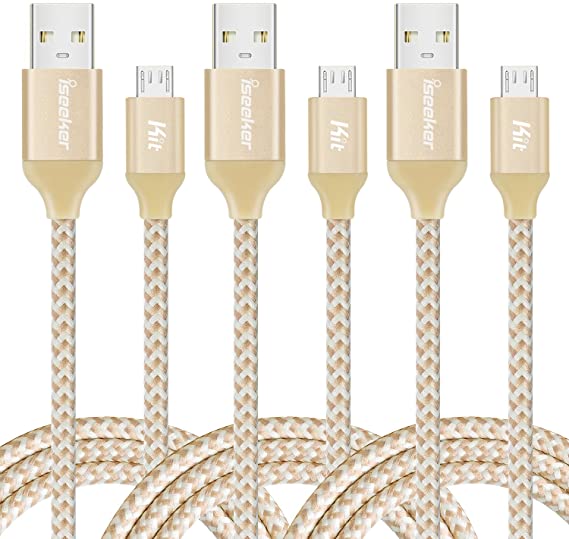 Micro USB Charger(6ft), iSeekerKit High Charging Speed USB 2.0 A Male to Micro Nylon Braided Cords with Aluminum Connectors for Samsung, HTC, Nokia, Android and More [3 Pack]