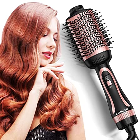 Hot Air Brush, JOMARTO Hair Dryer & Volumizer, Hair Dryer Brush, 3 in 1 Salon Hair Drying Styling Tool, Electric Blow Dryer for Straight, Curly and Wet Hair (Rose gold)