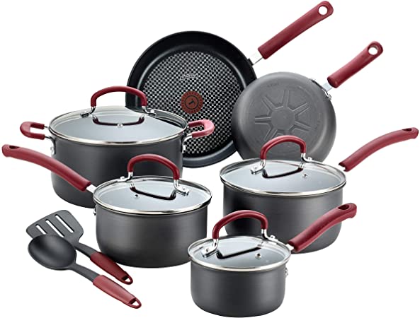 T-fal B004SC63 Ultimate Hard Anodized Cookware Set, 12-Piece, Red