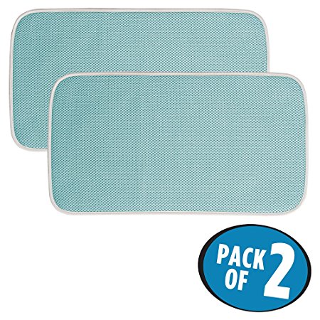 mDesign Kitchen Countertop Absorbent Dish Drying Mat - Pack of 2, Mini, Aqua Blue/Ivory