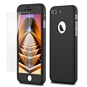 iPhone 7 Plus Case,Lavince Full Body Protection Hard Slim Cover[Dual Layer]with Tempered Glass Screen Protector for iPhone 7 Plus 5.5inch(Black)
