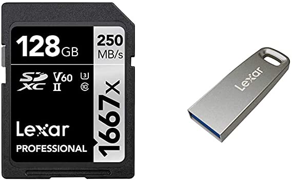 Lexar Professional 1667X 128GB SDXC Uhs-II/U3 Card (LSD128CBNA1667) and Lexar JumpDrive M45 128GB USB 3.1 Flash Drive (LJDM45-128ABSLNA)