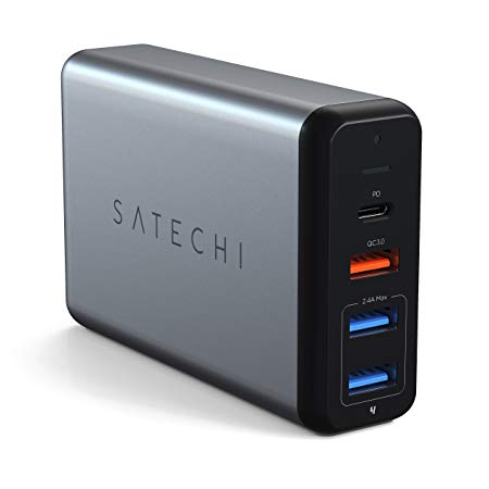 Satechi Type-C 75W Travel Charger with USB-C PD Fast Charge Qualcomm Quick Charge 3.0 - Compatible with 2016/2017 MacBook Pro, MacBook, iPad Pro, iPhone X, Nintendo Switch, Samsung Galaxy S8 and more (AU Plug)