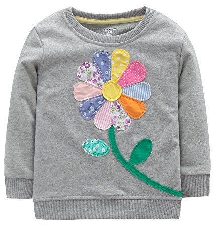 Fiream Girls Cotton Crewneck Cute Embroidery Sweatshirts