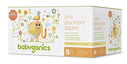 Babyganics Ultra Absorbent Diapers, Size 5, 88 Count