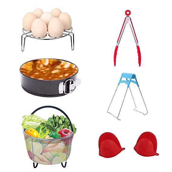 Accessories for Pressure Cooker with Steamer Basket, Egg Steamer Rack, Non-stick Springform Pan,Food Tong, Bowl Dish Clip, 1 Pair Silicone Cooking Pot Mitts 7 Piece