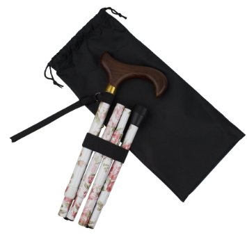 Ez2care Classy Adjustable Folding Cane with Carrying Case Rose