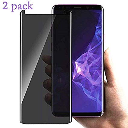 FURgenie Compatible Samsung Galaxy S9 Plus Privacy Screen Protector, FURgenie [2 - Pack][3D Curved][Case Friendly][Anti-Scratch][9H Hardness] Tempered Glass Screen Protector for Galaxy S9 Plus
