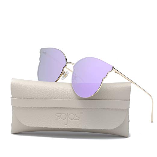 SojoS Fashion Cateye Sunglasses for Women Oversized Flat Mirrored Lens SJ1055