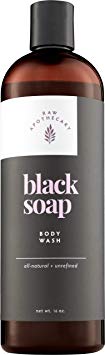Liquid African Black Soap Body Wash and Shampoo, 100% All Natural by Raw Apothecary- Cruelty Free (16 Ounces)