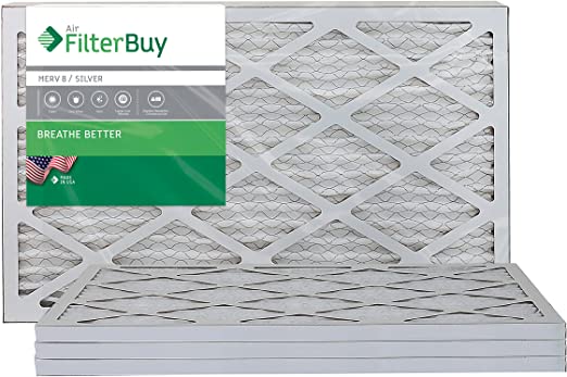 FilterBuy 14x25x1 MERV 8 Pleated AC Furnace Air Filter, (Pack of 4 Filters), 14x25x1 - Silver