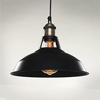 SPARKSOR 1-Light Pendant Lamp, Retro Industrial Pendant Lighting, Black Paint, Metal aluminum, 10.6 inch diameter, Ceiling (non-plug),Adjustable Hanging Height