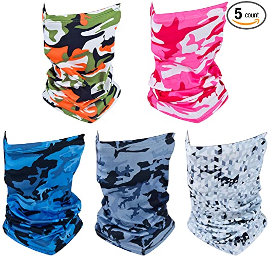 Retail Sign Systems 5 Pack Summer Neck Bandana UV Sun Protection, Unisex Elastic Neck Gaiter Face Shield Mask Breathable Cooling Face Scarf Cover for Fishing Hunting