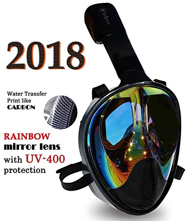 Full Face Mask For Snorkeling- Easy Breath- 180? Panoramic Seaview- Rainbow Mirror Lenses HD- Design Scuba Mask- Anti-Leak & Anti-Fog- Adjustable Silicone Straps