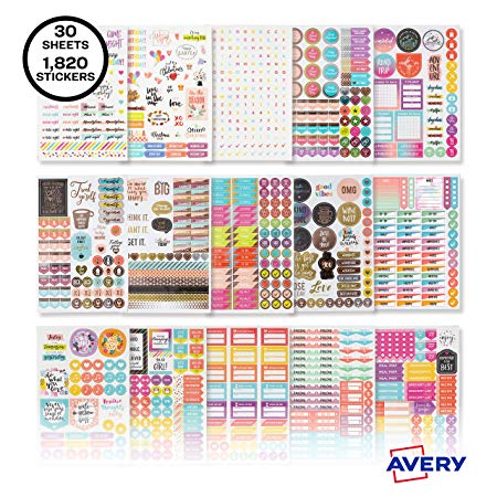 Avery Planner Stickers, 1820 Stickers, Unique Designs & Materials, Organize Planner Journals & Calendars (6780)