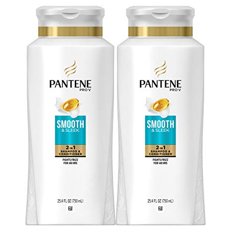 Pantene, Shampoo and Conditioner 2 in 1, Pro-V Smooth and Sleek for Dry Hair, 25.4 fl oz, Twin Pack